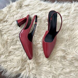 Cherry Red Faux Pantent Block Heel Sling Back Pointy Heels EU 40 / US 9